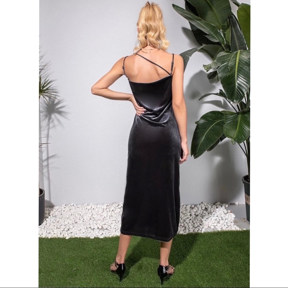 Slit Thigh Velvet Cami Midi Dress - Picture 3 of 7